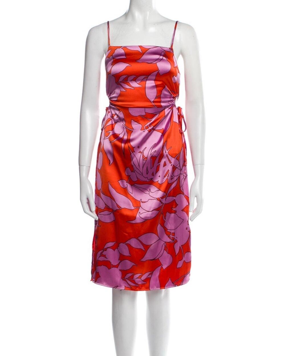 Christian Lacroix Midi Dress M Silky Satin Floral Cutout Resort Beach $460
